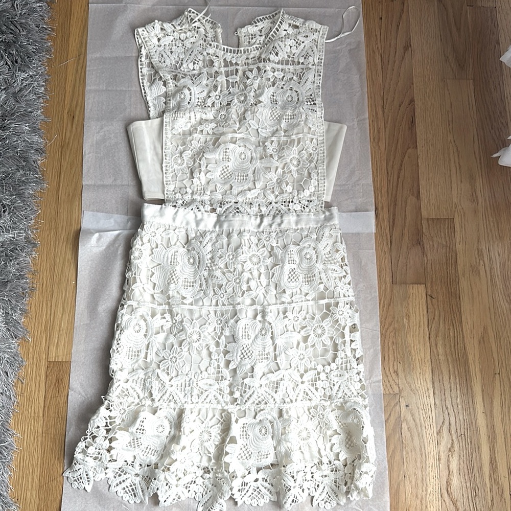 Cream lace dress with side cutout